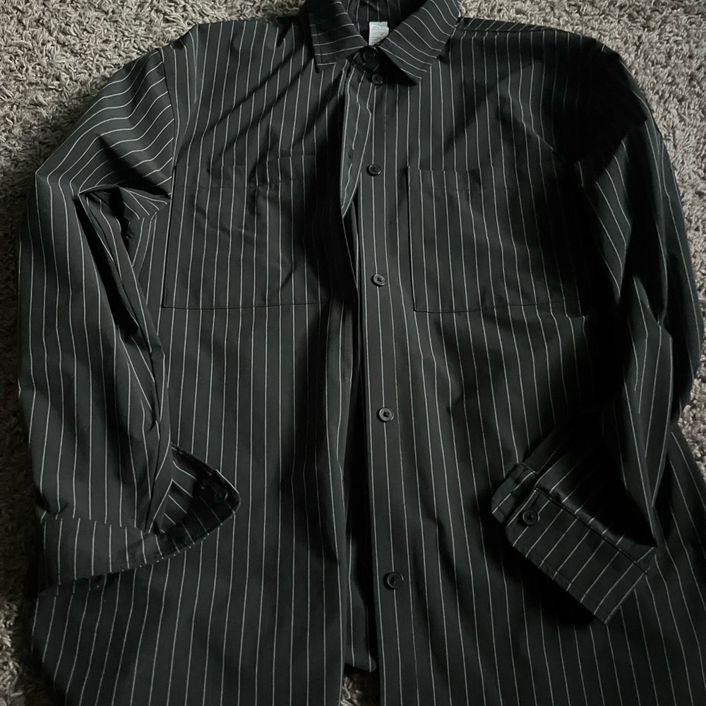 ALO Yoga Black Pinstripe Button-Down Shirt